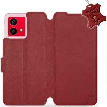 Pouzdro na mobilní telefon Kožené flip pouzdro Mobiwear - Motorola Moto G84 5G - Tmavě červené (Kožené knížkové pouzdro, obal, kryt na mobil Motorola Moto G84 5G, Tmavě červené, materiál Genuine Leather, ochrana 360°, stojánek, silikonová vanička, magnetické zavírání)