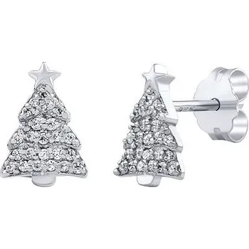 Náušnice Stříbrné náušnice pecky vánoční stromeček s čirými Brilliance Zirconia ZT222503EW