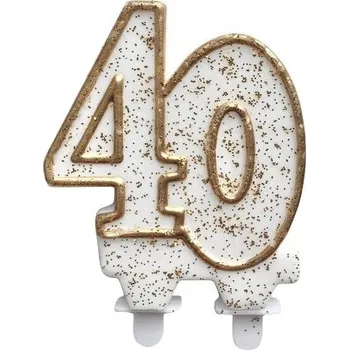 Dortová svíčka Svíčka číslo 40 zlatý obrys s glitry 8 cm