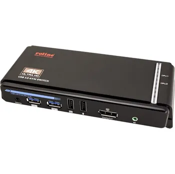 KVM přepínač ROLINE ROLINE KVM přepínač (USB Klávesnice a Myš, DP, Audio) 2:1, USB 3.0 hub, 4K