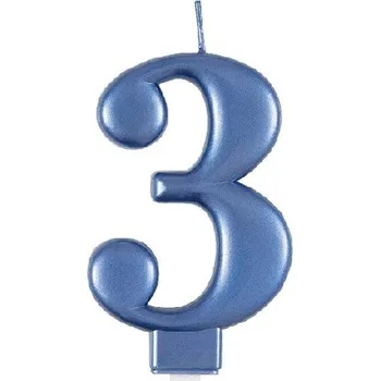 Dortová svíčka Svíčka číslice 3 metalická modrá 8 cm