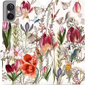 Pouzdro na mobilní telefon Flipové pouzdro Mobiwear - Sony Xperia 5 V - MP01S Rozkvetlá louka (Knížkové flip pouzdro, obal, kryt na mobil Sony Xperia 5 V - MP01S Rozkvetlá louka, materiál Umělá kůže + TPU - ochrana 360°, stojánek, silikonová vanička, magnetické zavírání)