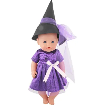 Čarodějnické a Halloweenské kostýmy pro Baby Born panenku Motiv: čarodějnice - fialový kostým