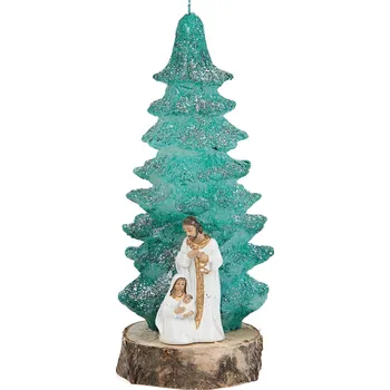 Svíčka Karmelitánské nakladatelství Svíčka stromek se Svatou rodinou 23 cm zelená