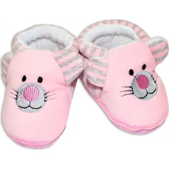 Capáčky Papučky/Botičky nechodící fleece - KOČIČKA proužky růžové - vel.12-18měs.