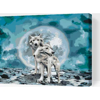 Malování podle čísel - Bílí vlci za úplňku Velikost: 40x50cm, Rámování: Pouze srolované plátno