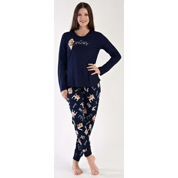 Dámské pyžamo Vienetta Dámské pyžamo dlouhé Méďa tmavě modré