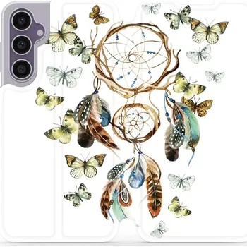 Pouzdro na mobilní telefon Flipové pouzdro Mobiwear - Samsung Galaxy S23 FE - M001P Lapač a motýlci (Knížkové flip pouzdro, obal, kryt na mobil Samsung Galaxy S23 FE - M001P Lapač a motýlci, materiál Umělá kůže + TPU - ochrana 360°, stojánek, silikonová vanička, magnetické zavírání