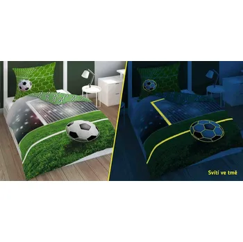 Povlečení Detexpol Fotbal svítící zelené 140 x 200, 70 x 80 cm zipový uzávěr