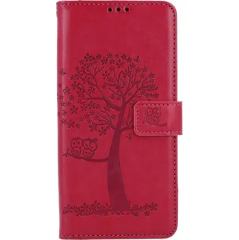 Pouzdro na mobilní telefon Pouzdro Xiaomi Redmi Note 12 knížkové Tmavě růžový strom sovičky (kryt neboli obal na Xiaomi Redmi Note 12)