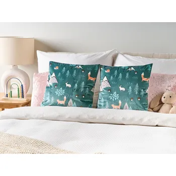 Dekorativní polštářek Sada 2 dekoračních polštářů mátově zelený samet 45 x 45 cm pro děti Zvířecí lesní motiv Tisk Moderní pro děti Dekorační doplňky Beliani