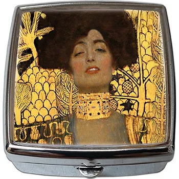 Kosmetické zrcátko Plumeria Plu - Krabička na tablety lékovka-pilulník se zrcátkem G. Klimt, Judith I - 54x58x18 mm