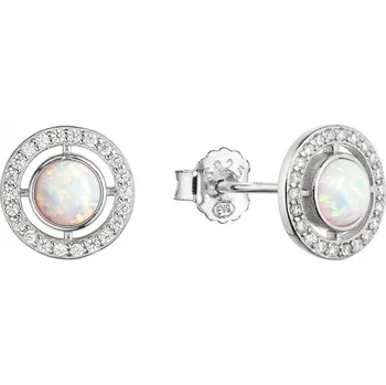 Náušnice Stříbrné náušnice pecky s bílým kulatým syntetickým opálem a zirkony 11468.1 white