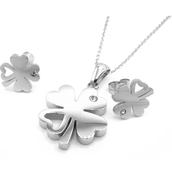 Souprava šperků Steel Jewelry Set náhrdelník a náušnice čtyřlístek s krystalkem z chirurgické oceli SET171029 dárkové balení zdarma