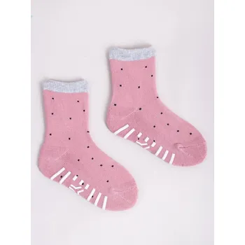 ABS ponožky capáčky YO SKA0020 PROTISKLUZOVÉ starorůžové s puntíčky velikosti ponožek: 14-15 ( EUR vel. 20-22)