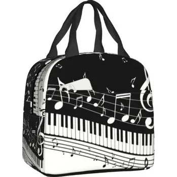 Hudebniny Černá chladící taška s potiskem - noty a houslový klíč