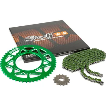 Řetězová sada 13x53 - 420 Stage6 alu CNC zelená Rieju MRT