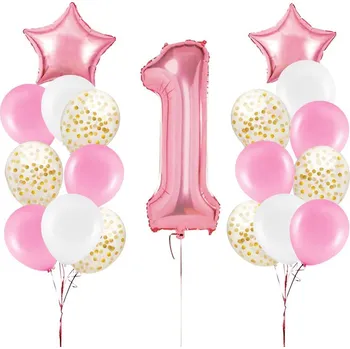 Balónek Party Pal Sada pro holčičku se zlatými konfetami růžová č. 1, 19 ks