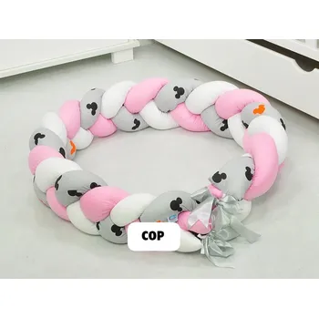 Dětská postýlka Mantinel cop pletený myšky šedá