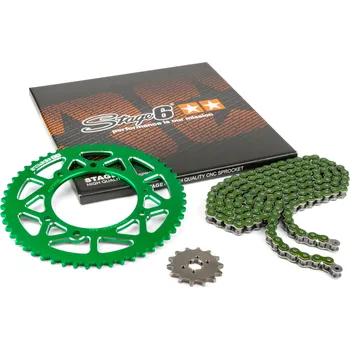 Řetězová sada 14x53 - 420 Stage6 alu CNC zelená Derbi Senda X-treme