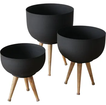 Boltze Home Kovové květináče TOPCO, nůžky z manogvého dřeva, 3 ks