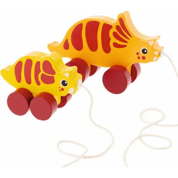 Dřevěná hračka TREFL Edukační dřevěná tahací hračka 2 Dinosauři Triceratops, oranžovo-žlutá