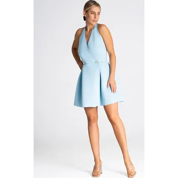 Dámské šaty Světle modré mini šaty s rozšířenou sukní M977 light blue Velikost: XL