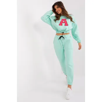 Tepláková souprava s vyšívaným písmenem A model 80400 mentolová+fuchsiová