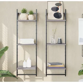 police vidaXL 3patrové nástěnné police s tyčemi 2 ks 30 x 25 x 100 cm [836259] Barva: šedá sonoma