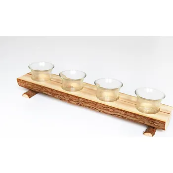 Svícen Dřevěný svícen, na čajové svíčky, sklo, 30 cm