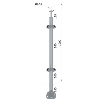 Zábradlí Nerezový sloup, boční kotvení rohové, výplň: sklo