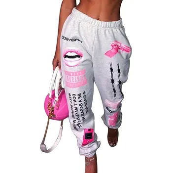 Dámské kalhoty Dámské tepláky s barevným potiskem Barva: Bílá, Velikost: XL