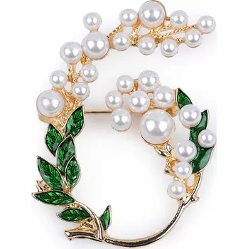 Brož Brož s perlami, barva 2 zelená tmavá perlová