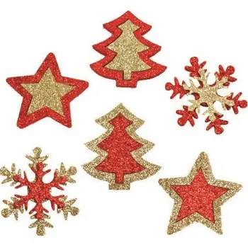 Vánoce Ozdoby glitr zlato-červené s lepíkem 5 cm, 6 ks v sáčku