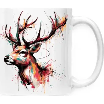 T-shock Hrnek malý bílý s potiskem Barevný kreslený jelen