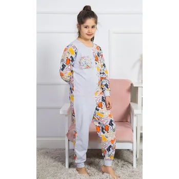 Dívčí pyžamo Vienetta Kids Dětský overal kočky/světle šedý