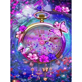 Diamantové malování Diamantové malování - Motýlí hodiny - č. 154 45 x 35 cm