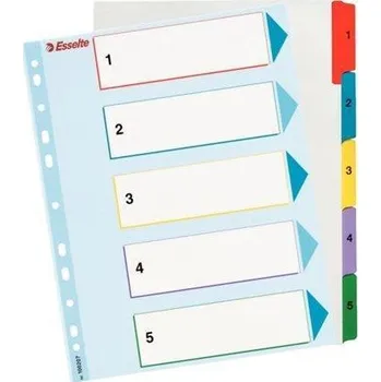ESSELTE Zesílené rejstříky Standard, popisovatelná titulní str., mix barev, karton, A4 Maxi, 1-5, E 29757