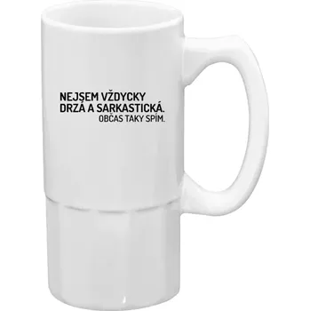 Sklenice Půllitr bílý vysoký Nejsem vždycky sarkastická. Občas taky spím.