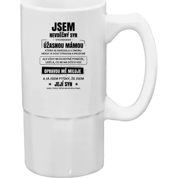 Sklenice Půllitr bílý vysoký Mámin nevděčný syn