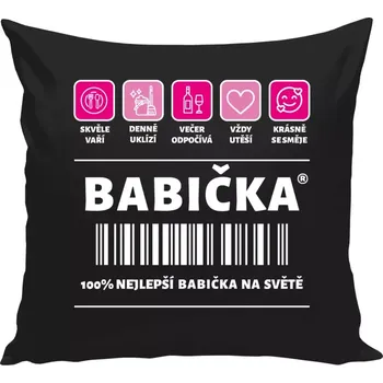 Polštář Polštář černý 40x40 cm Čárový kód - babička