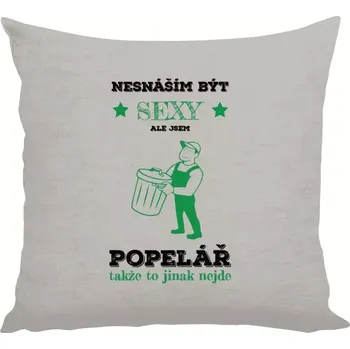 Polštář Polštář lněný 40x40 cm Nesnáším být sexy, ale jsem popelář