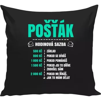 Polštář Polštář černý 40x40 cm Hodinová sazba - pošťák