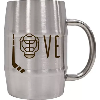 Sklenice Hokejový nerezový chladicí půllitr - LOVE s hokejkou a helmou - 500 ml
