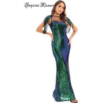 Dámské šaty Dámské společenské šaty výprodej Sequins SF656 Barva: Zelená, Velikost: L