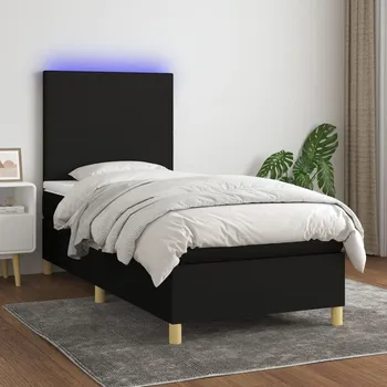Postel vidaXL Box spring postel s matrací a LED 100x200 cm textil [3135255] Barva: Černá