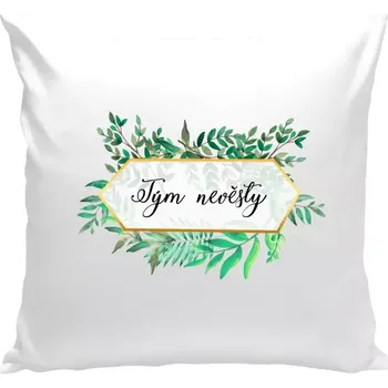 Polštář Polštář bílý 40x40 cm Tým nevěsty - zelené listy