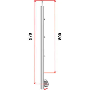 Zábradlí Hahn Steel Konfigurátor - nerezový sloupek O42,4mm - 3 x výplň O12mm - vnitřní, AISI 304 - brus, boční kotvení Typ držáku madla: Model 0718.242 - kulaté madlo ⌀42,4mm, Výška sloupku - nad podlahou: 800mm, Parametry sloupku pod úrovní podlahy: 60*170mm
