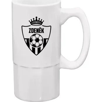 Sklenice Půllitr bílý vysoký Fotbalový znak s korunkou