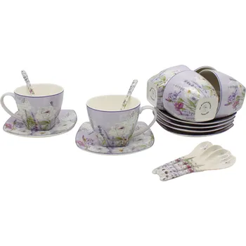 Home Elements Luxusní souprava na čaj, Levandule, porcelán, pro 6 osob, 250 ml, 18, bílá